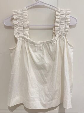 Mango White Ruffle-Strap Cotton Tank